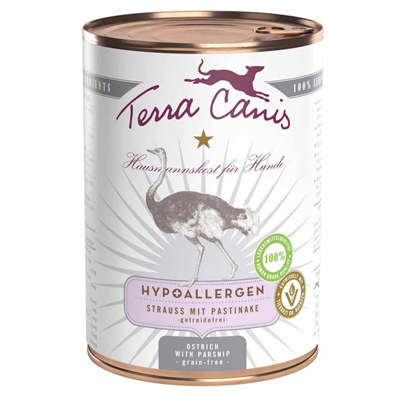 Terra Canis Nassfutter für Hunde Strauß mit Pastinake Hypoallergen – 400g