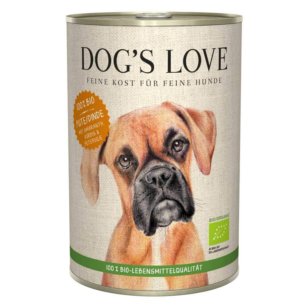 Dog‘ s Love Bio Nassfutter für Hunde Pute – Sparpaket: 12 x 400g