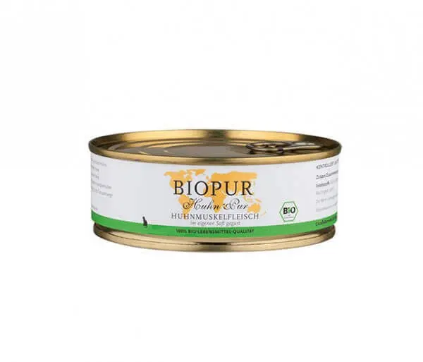 BIOPUR Nassfutter für Katzen Bio Huhnmuskelfleisch 200g