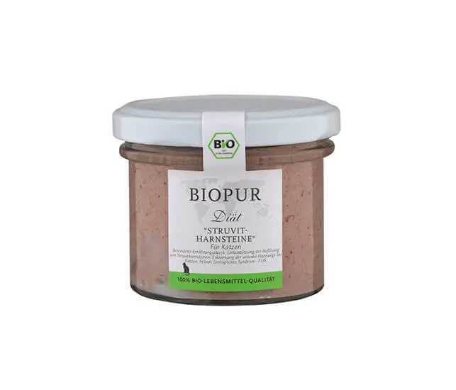 Biopur Nassfutter für Katzen Struvit-Harnsteinen Diätfutter im Glas 100g – Sparpaket: 12 x 100g