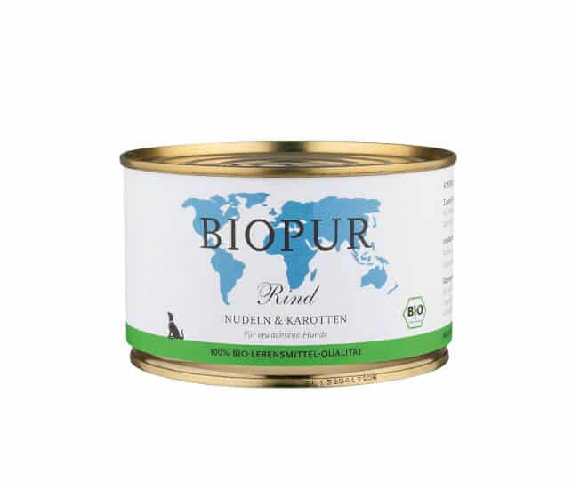 Biopur Nassfutter für Hunde Bio Rind Nudeln und Karotten 400g – Sparpaket: 12 x 400g