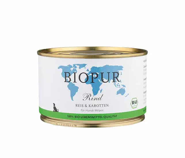 Biopur Nassfutter für Hunde Welpe Rind Reis und Karotten 400g - Sparpaket: 12 x 400g
