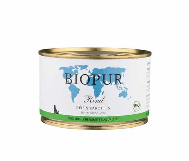 BIOPUR Nassfutter für Senioren Hunde Bio Rind, Reis und Karotten 400g