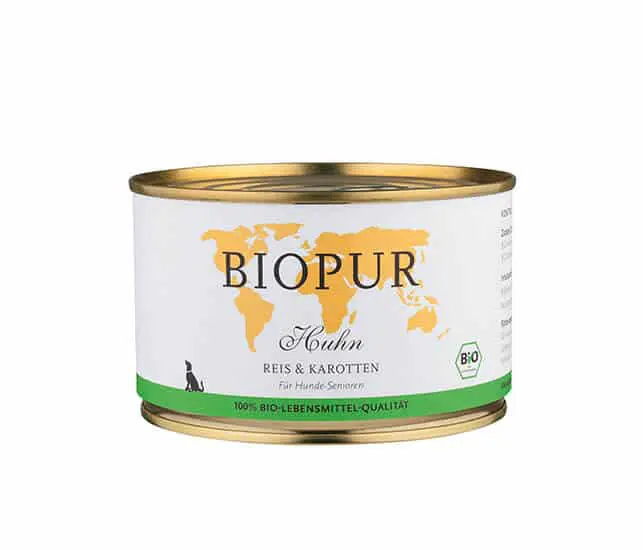 BIOPUR Nassfutter für Hund Bio Huhn, Reis & Karotten-Senioren 400g - Sparpaket: 12 x 400g