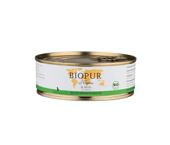 BIOPUR Nassfutter für Katzen Bio Huhn & Reis Glutenfrei – Sparpaket: 24 x 200g