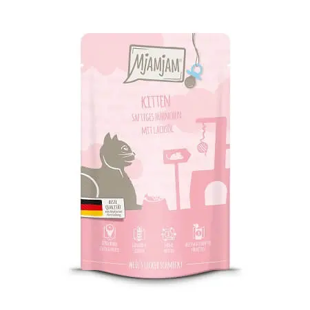 MjAMjAM Katzen Nassfutter Kitten saftiges Hühnchen mit Lachsöl – 125g