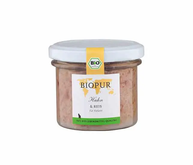 BIOPUR Nassfutter für Katzen Bio Huhn & Reis im Glas – Sparpaket: 6 x 400g