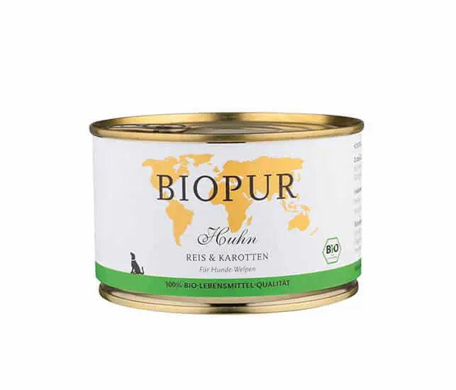 BIOPUR Nassfutter für Hunde Bio Huhn, Reis & Karotten-Welpen