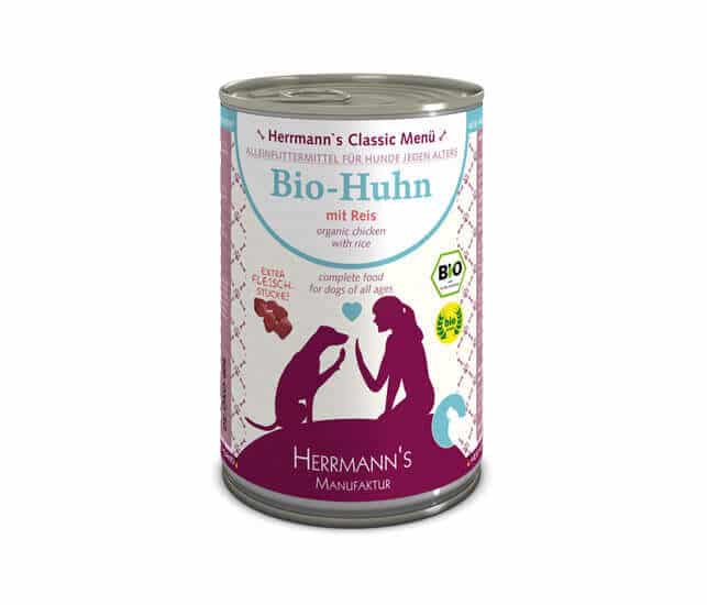 Herrmanns BIO Nassfutter für Hunde Huhn mit Reis – Sparpaket: 6 x 800g