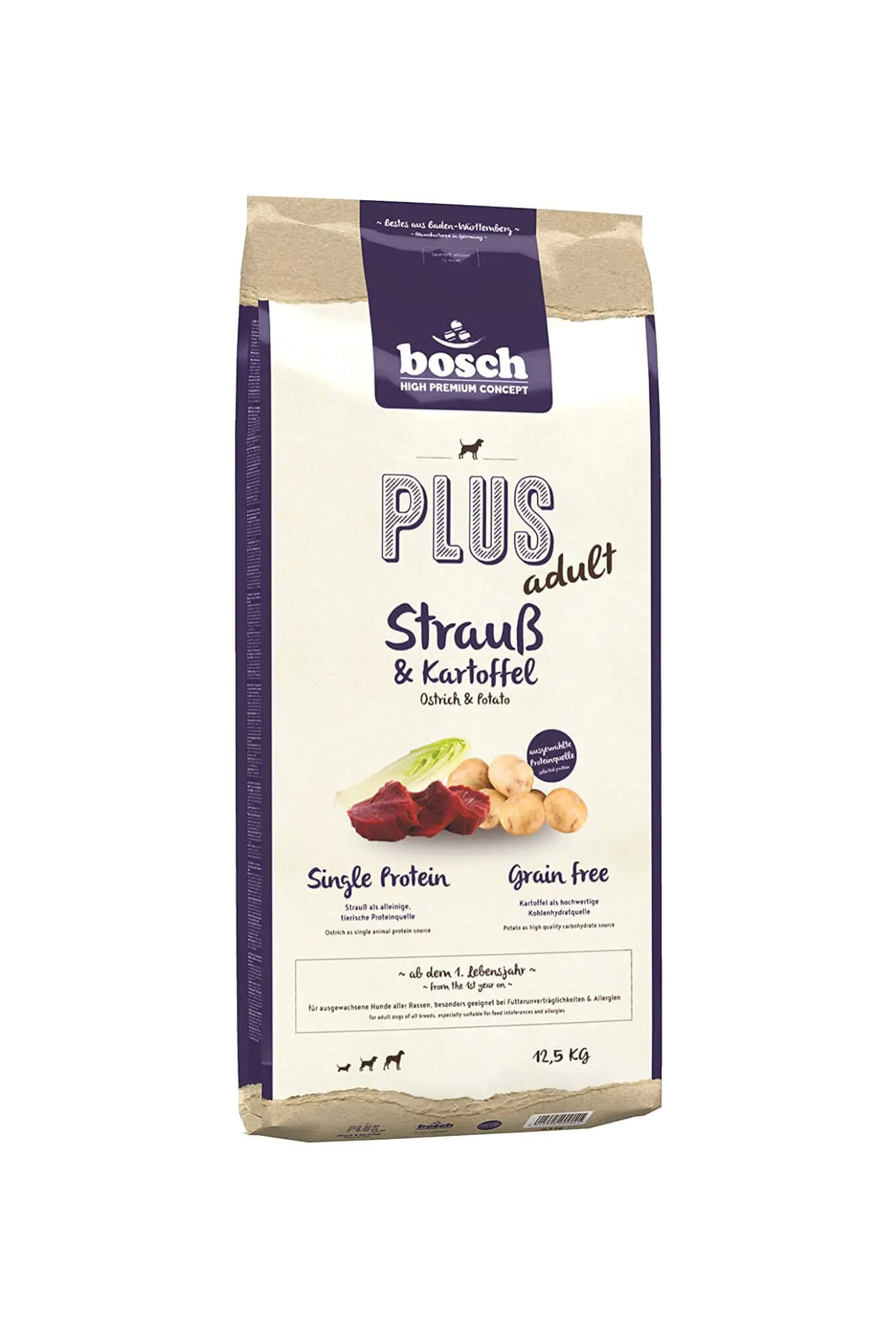 Bosch Hunde Trockenfutter PLUS Adult Sensible getreidefrei Strauß – 12,5 kg