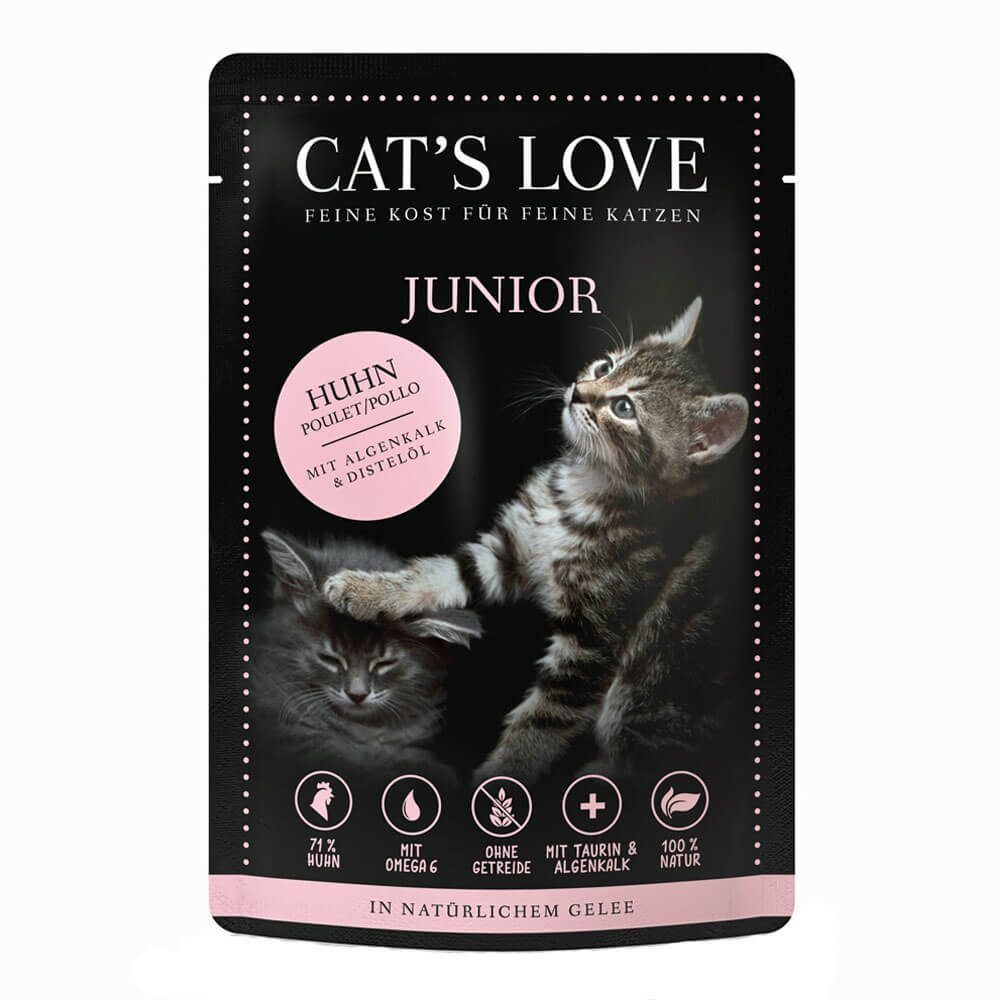 Cat’s Love - Nassfutter - Junior Huhn mit Algenkalk und Distelöl (getreidefrei) - 85g