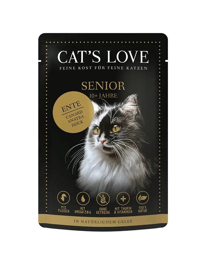 Cat’s Love – Nassfutter für Katzen – Senior Ente – Sparpaket: 6 x 200g