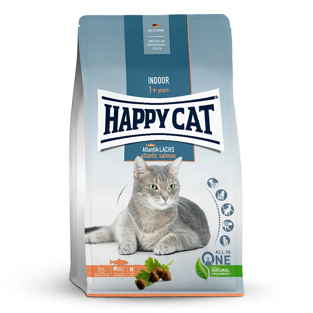 Happy Cat Trockenfutter für Katzen Indoor Adult Atlantik Lachs - 300g