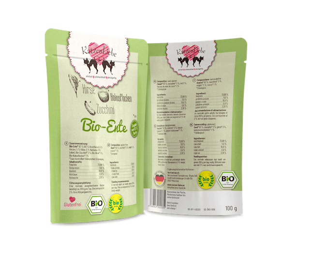 KatzenLiebe Bio Ente mit Zucchini Nassfutter für Katzen – Sparpaket: 12 x 200g