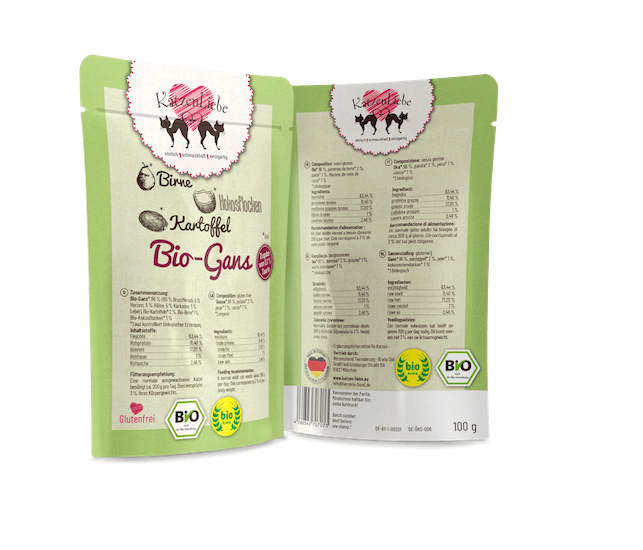 KatzenLiebe Bio Gans mit Kartoffel Nassfutter für Katzen – Sparpaket: 4 x 200g