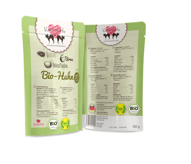 KatzenLiebe Bio Huhn mit Quinoa Nassfutter für Katzen – Sparpaket: 15 x 100g