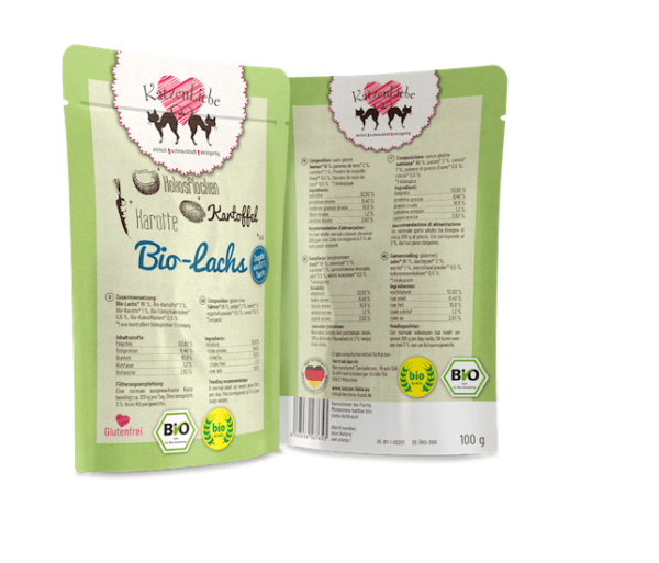 KatzenLiebe Bio Lachs mit Kartoffel Nassfutter für Katzen – Sparpaket: 12 x 200g