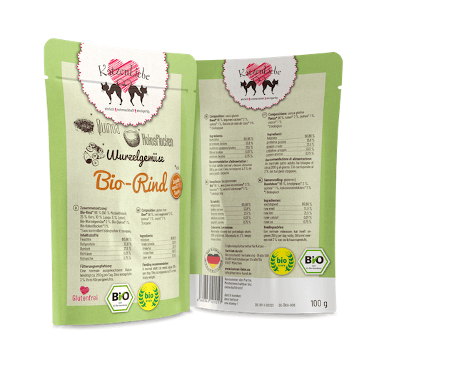 KatzenLiebe Bio Rind mit Schwarzwurzel Nassfutter für Katzen – Sparpaket: 6 x 100g