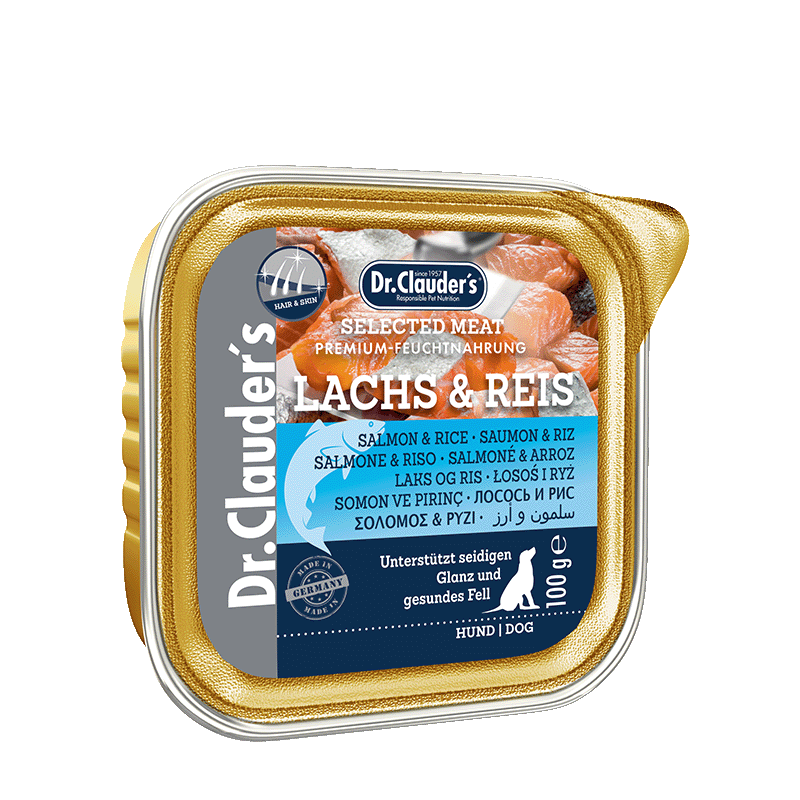 Produktbild von Dr Clauder Nassfutter Selected Meat Lachs und Reis - 30 x 100 g