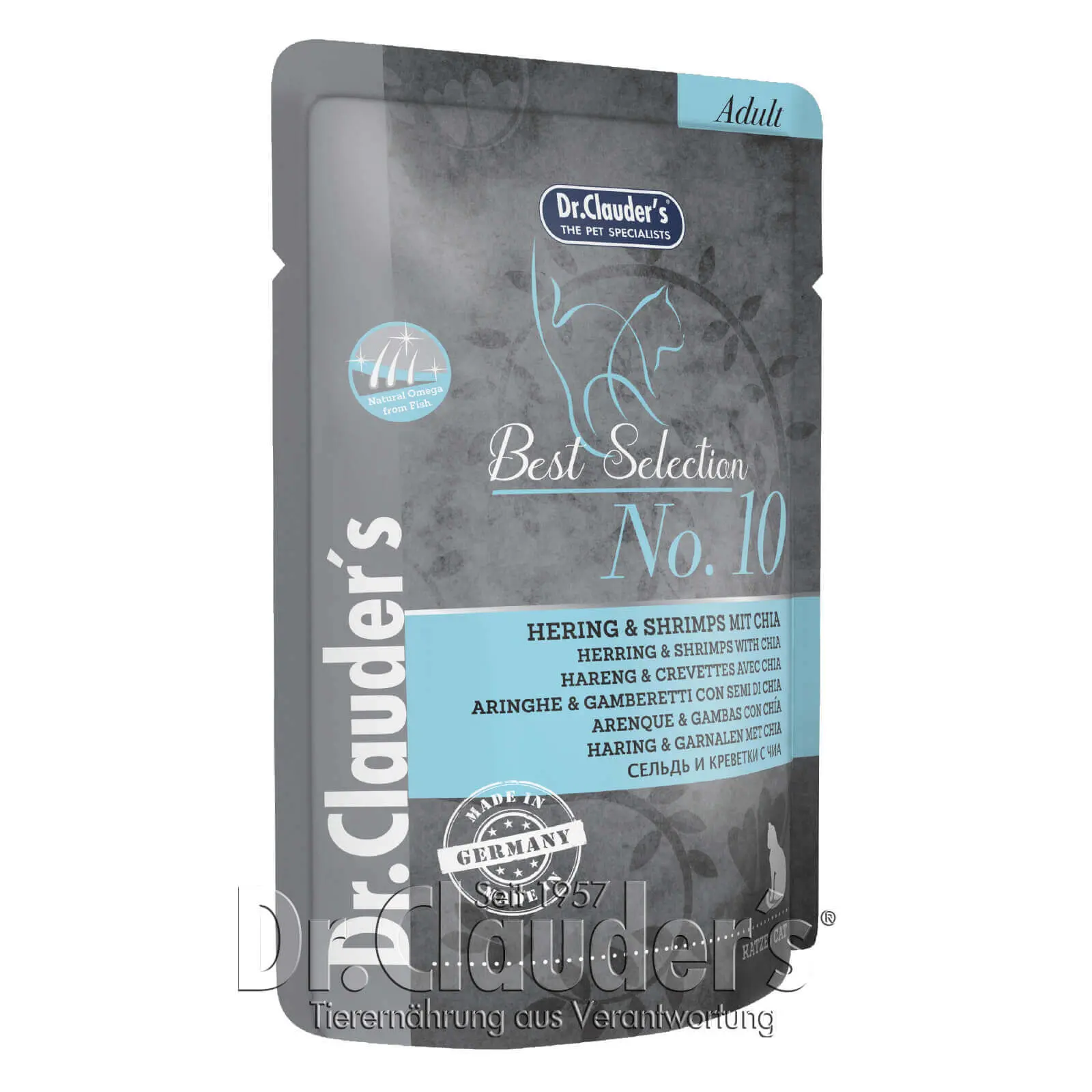 Dr Clauder Nassfutter für Katzen Best Selection No 10 Hering & Shrimps mit Chia