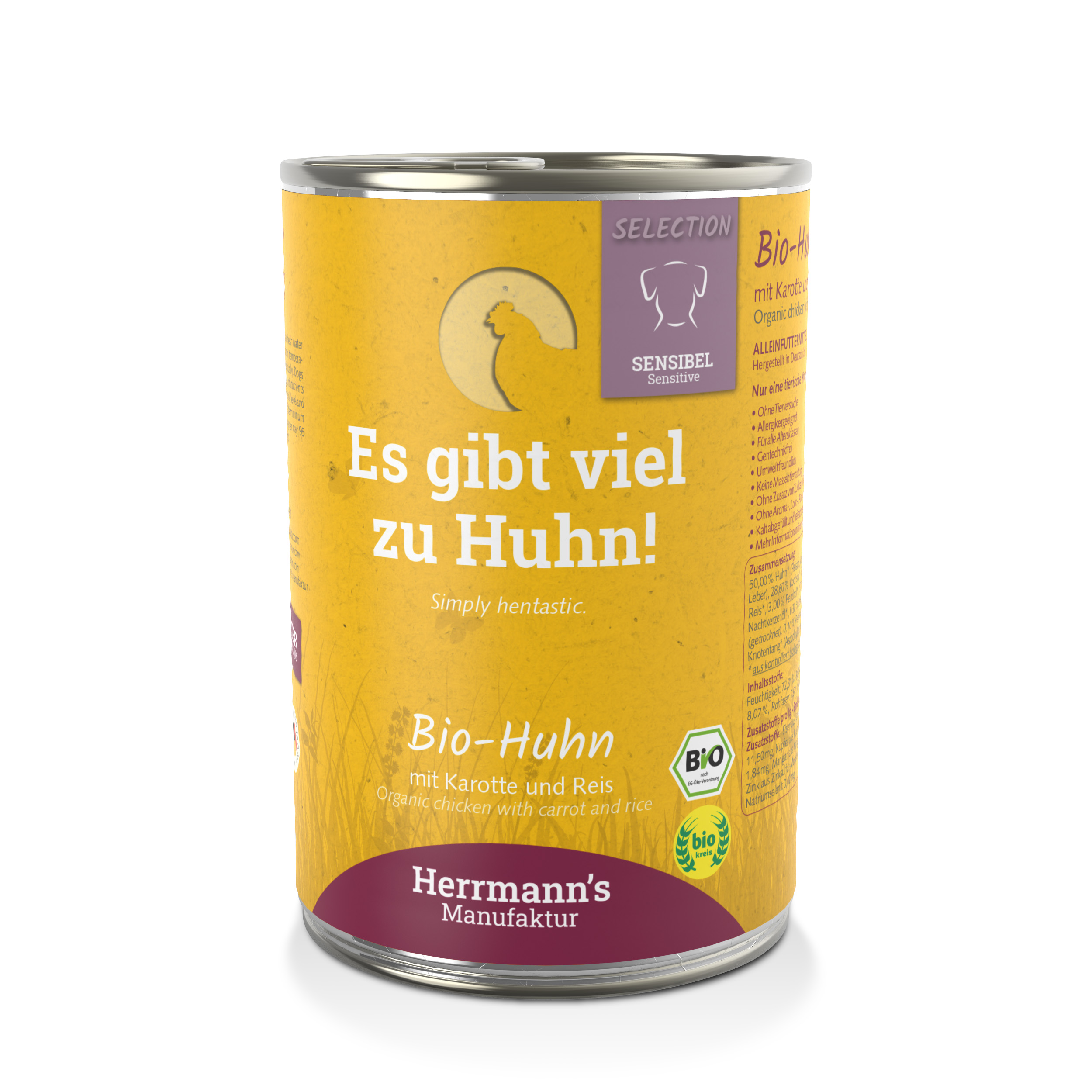 Herrmanns Sensibel BIO Hunde Nassfutter Huhn mit Karotte und Reis – 800g