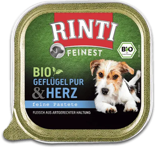Rinti Feinest Nassfutter für Hunde Bio – Geflügel Pur + Herz 150g