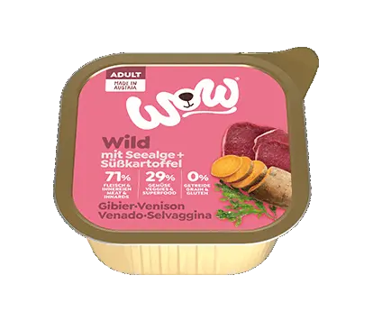 WOW Hunde Nassfutter ADULT WILD MIT SEEALGE – 150g