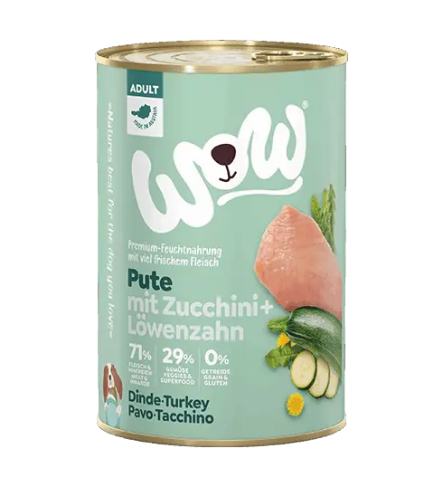 WOW Nassfutter für Hunde ADULT PUTE MIT ZUCCHINI - 400g