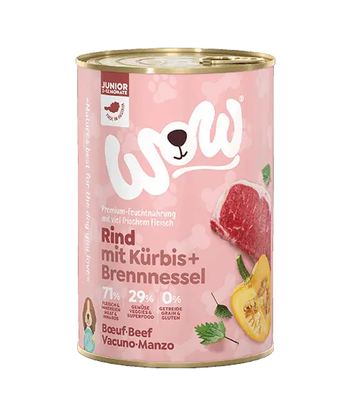 WOW Nassfutter für Hunde JUNIOR RIND MIT KÜRBIS - 400g