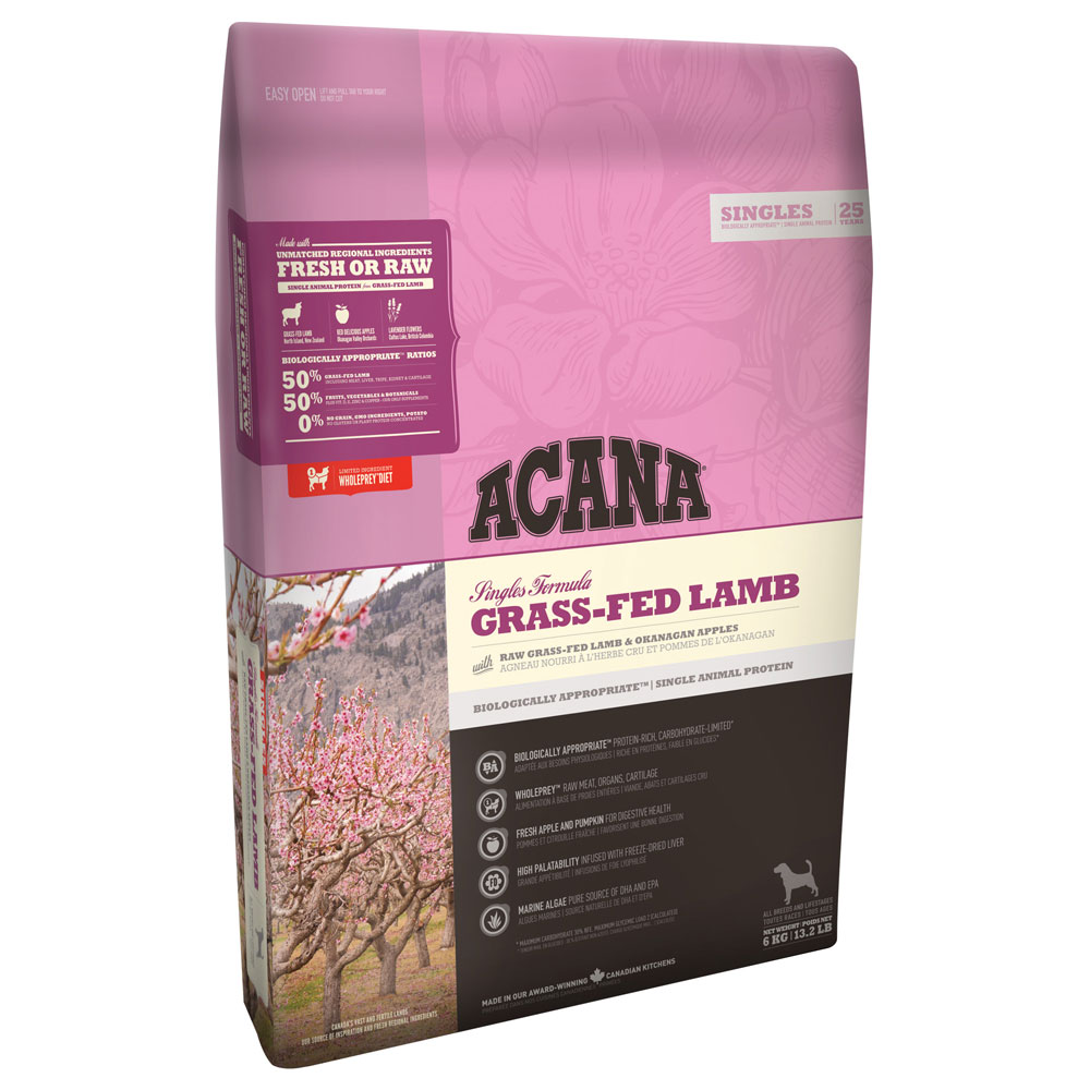 Acana Trockenfutter für Hunde Singles Dog Grass-Fed Lamm – Sparpaket: 2 x 11,4kg