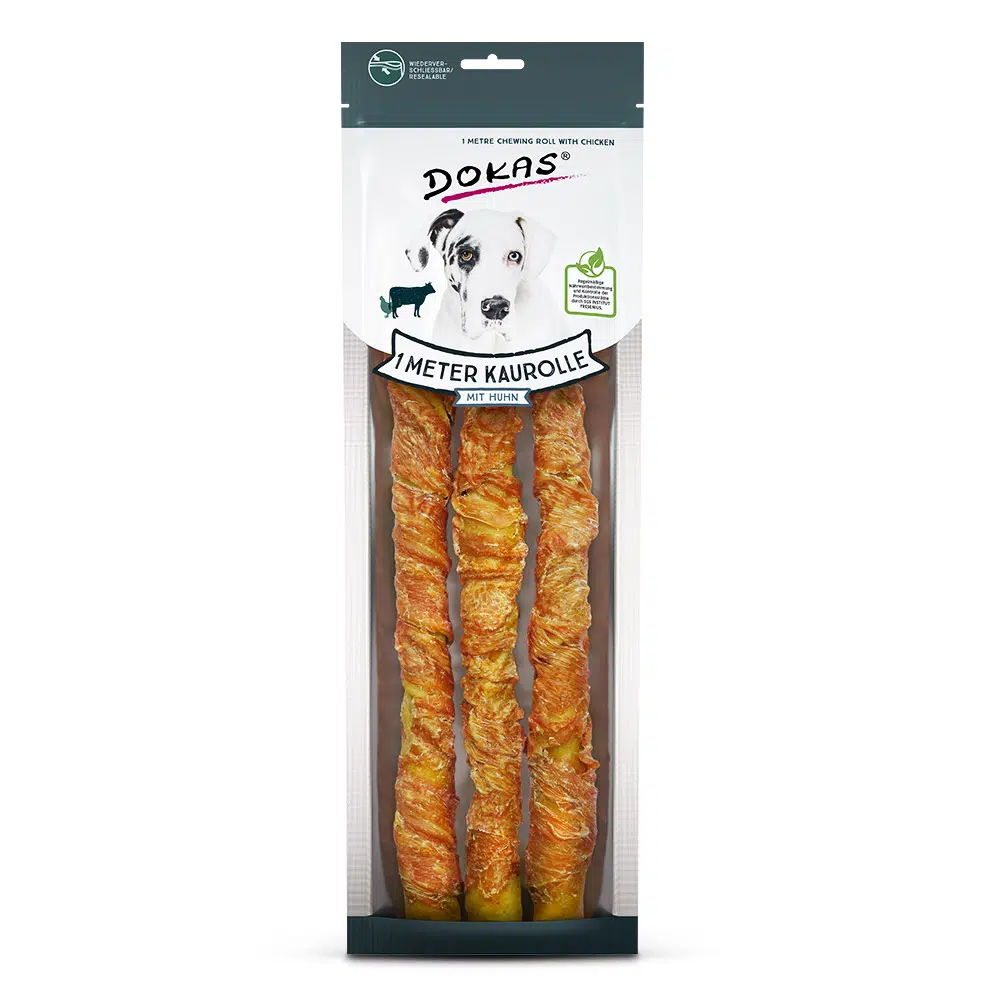 DOKAS Hundesnacks 1 Meter Kaurolle mit Huhn 315g