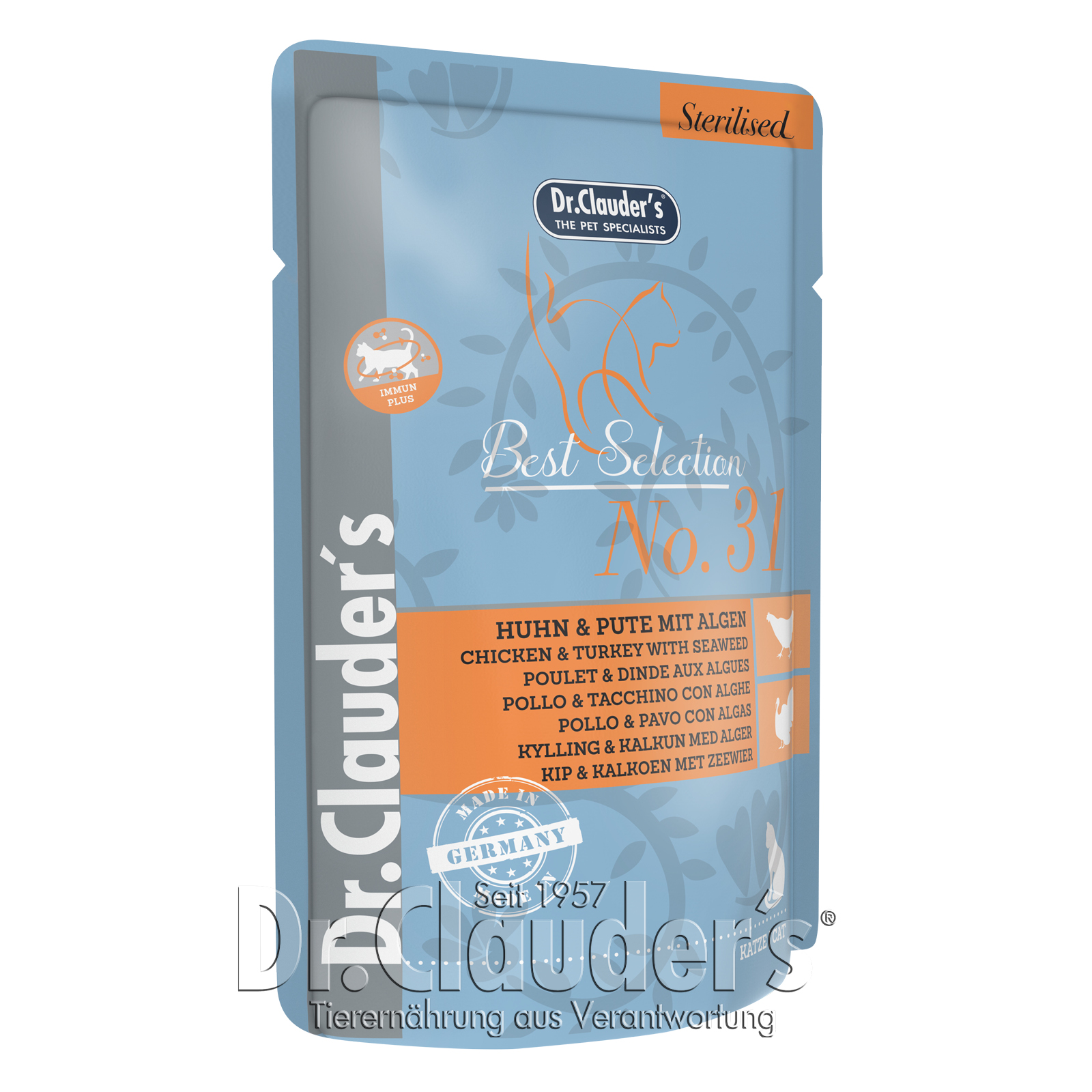 Dr Clauder Nassfutter für Katzen Best Selection Sterilised No 31 Huhn & Pute mit Algen 85g